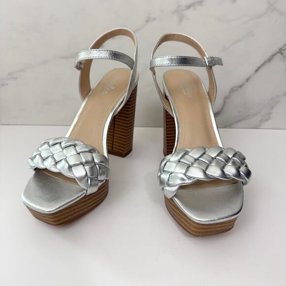 Charles By Charles David Women Ironic Sandals Size 7 Braided Metallic Silver - Picture 1 of 10